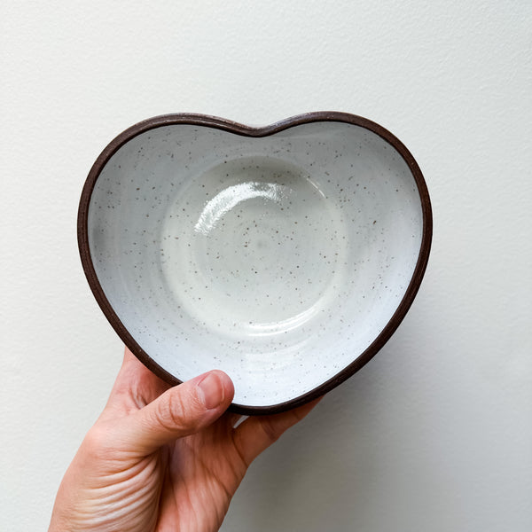 6" White Speckled Heart Bowl