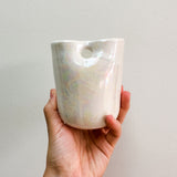 SALE: Iridescent Mother of Pearl Heart tumbler w/ straw hole (10 oz)