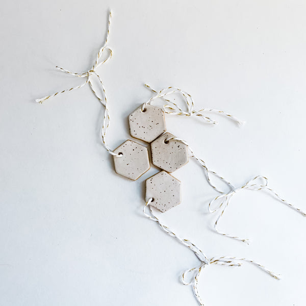 White Speckled Hex Ornaments